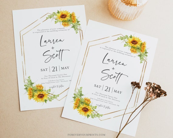 Sunflower Wedding Invitation Template, Country Wedding Invite, Digital