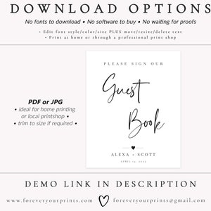 Please Sign Our Guestbook Sign Printable, Wedding Guestbook Sign Instant Download, Modern Minimalist Wedding Signage DIY image 5