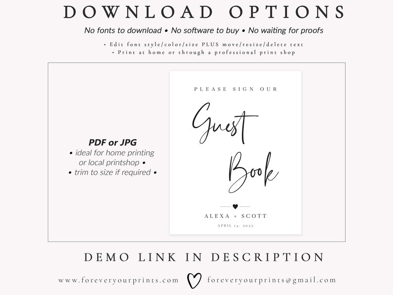 Please Sign Our Guestbook Sign Printable, Wedding Guestbook Sign Instant Download, Modern Minimalist Wedding Signage DIY image 5