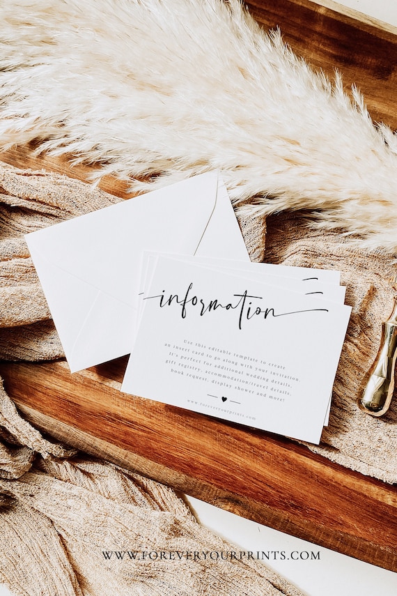 Modern Enclosure Card Printable, Minimalist Wedding Invite Insert, Information Card, Editable Invitation Insert Card Il_570xn