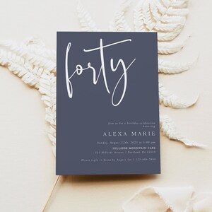 40th Birthday Invitation Template, Minimalist Adult Birthday Party Invites, Modern, 100% Editable Text, Instant Download image 7