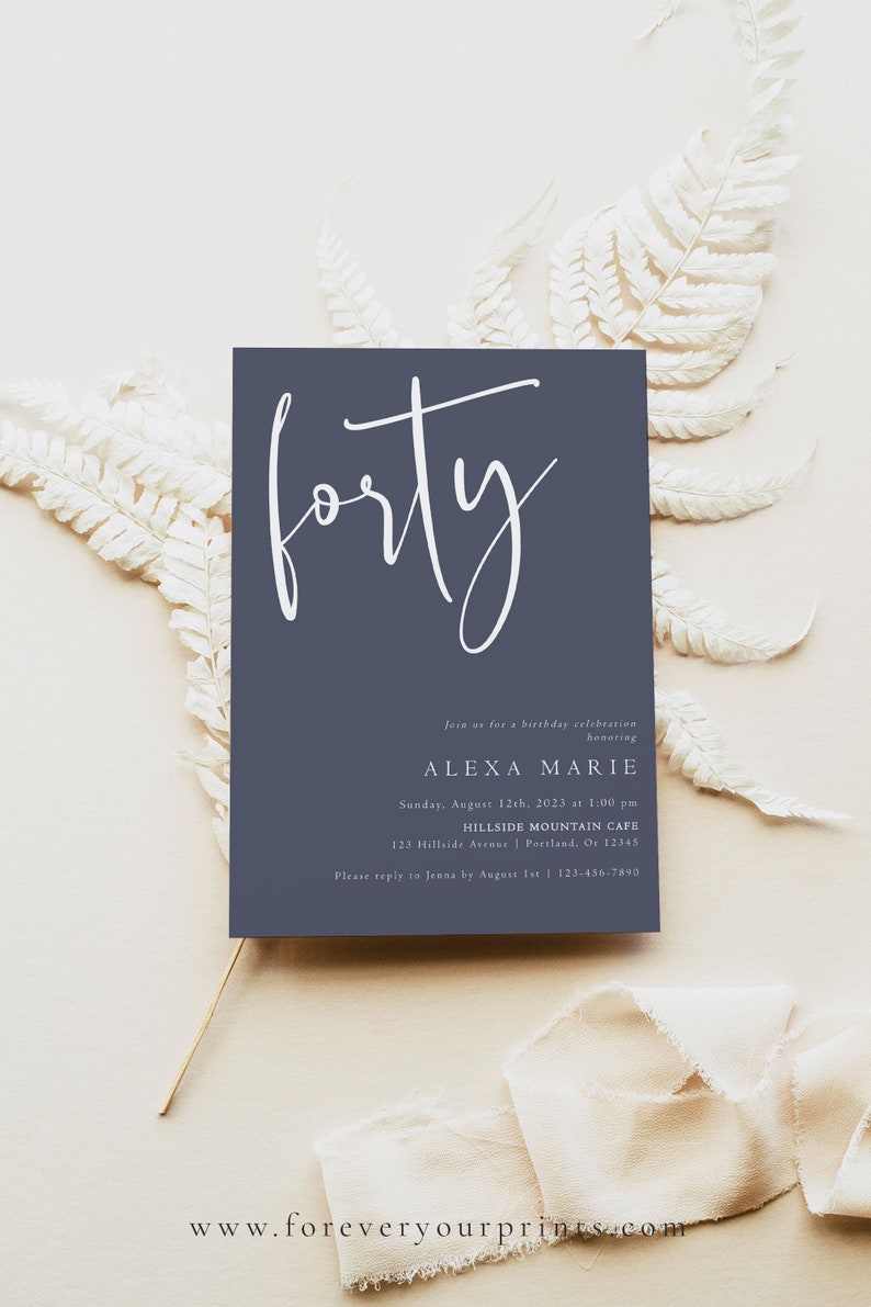 40th Birthday Invitation Template, Minimalist Adult Birthday Party Invites, Modern, 100% Editable Text, Instant Download image 7