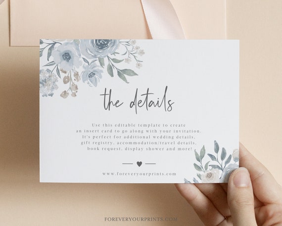 Details Card Template Editable Registry Card Minimalist Wedding