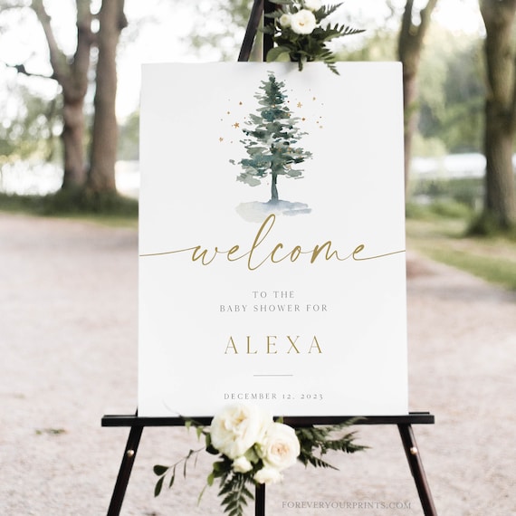 Winter Baby Shower Welcome Sign Template, Christmas Baby Shower Decor, Baby Girl Shower, Editable Text, Corjl, Digital Download Il_570xn