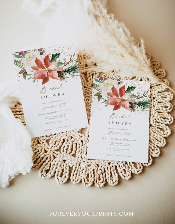 Winter Bridal Shower Invitation Template, Printable Wedding Shower Invite, Holiday, Editable Instant Download Il_570xn