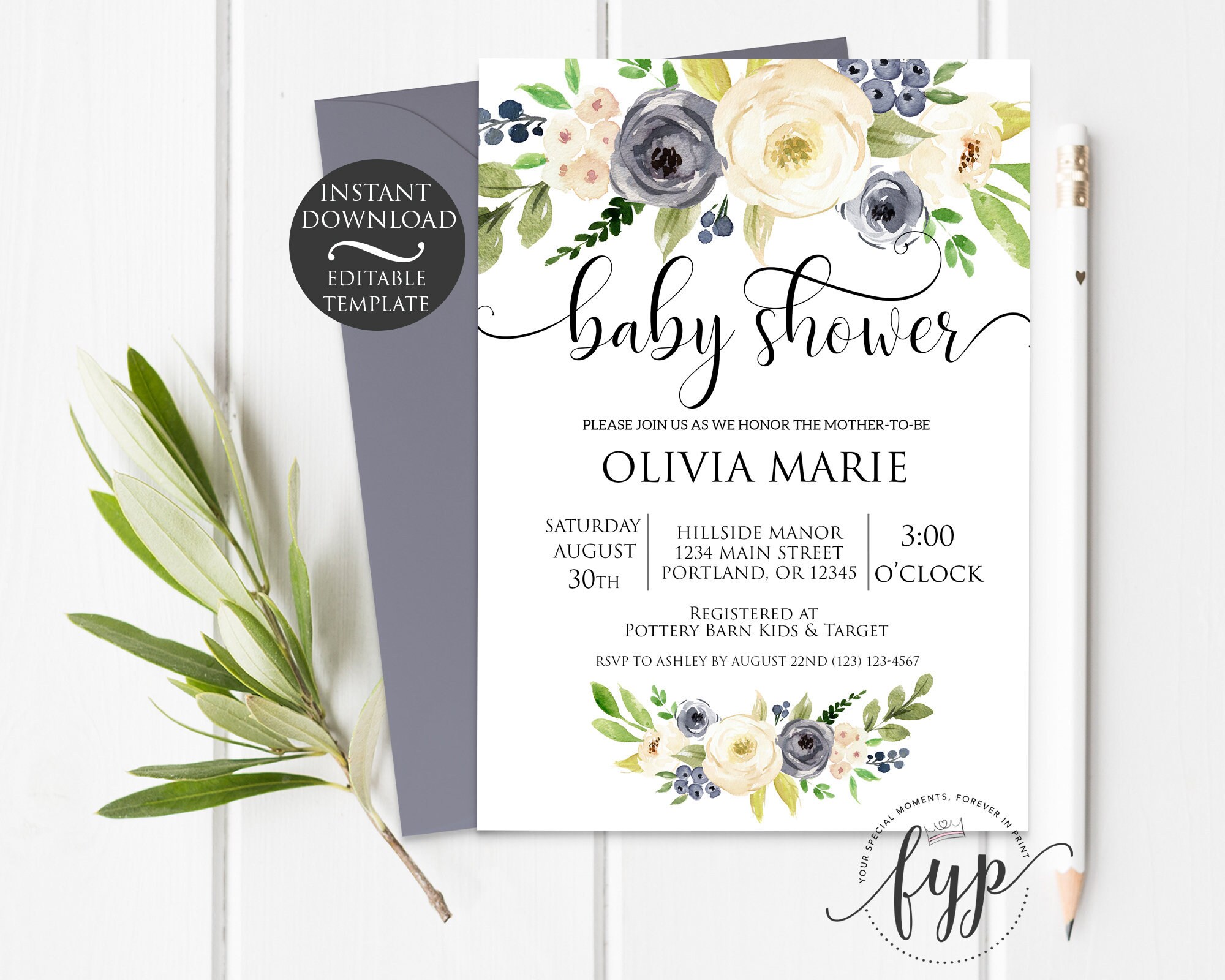 Gender Neutral Baby Shower Invitation Template Editable Etsy