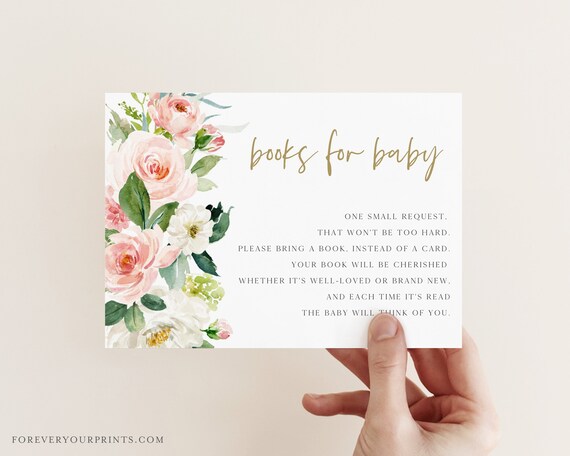 Book Request Card, Minimalist Books For the Baby, Floral Baby Shower Insert Card, Editable Instant Download Il_570xn
