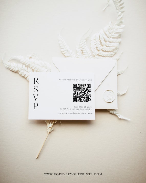 Wedding Rsvp Cards QR Code, Online Reply Card Template, Modern Minimalist, 100% Editable Text, Diy, Digital Download Il_570xn