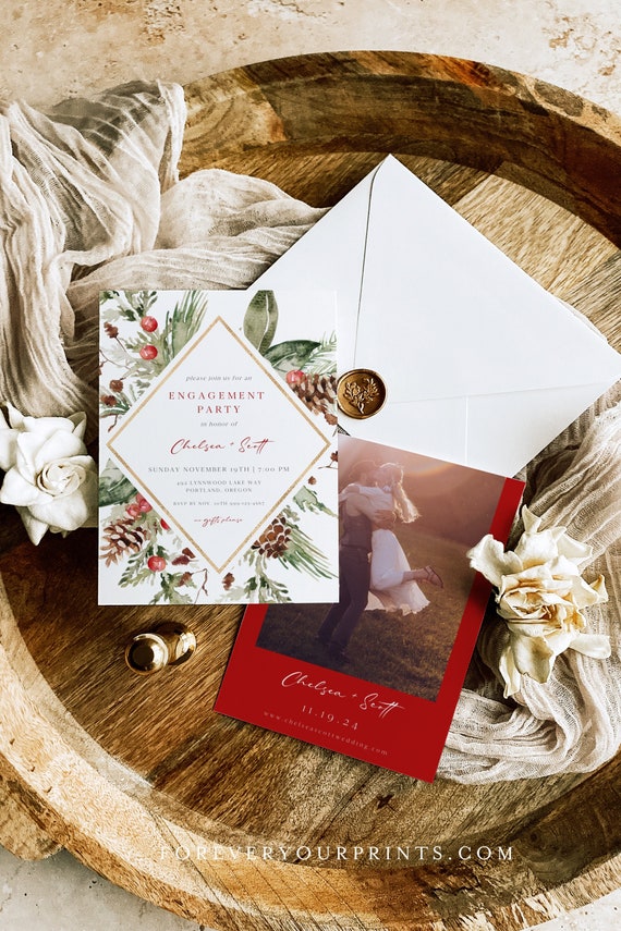 Winter Engagement Party Invitation, Christmas Engagement Invites