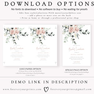 Bridal Luncheon Invitation Template, Floral Wedding Shower Invite, Blush Pink, Editable Invitation Instant Download image 7