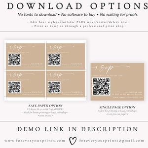 QR Code Rsvp Cards, Online Reply Card Template, Modern Minimalist, Boho, 100% Editable Text, Diy, Digital Download, Corjl image 5
