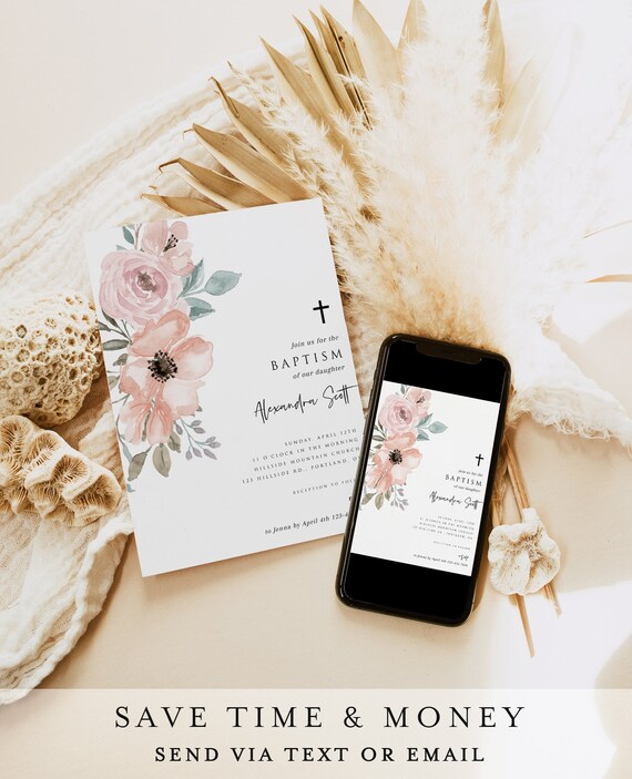 Baptism Invitation Girl, Editable Invitation, Baptism Invite, Baby Girl Christening, Digital Download, Editable Text, TRY BEFORE You BUY Il_570xn