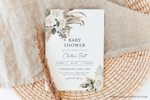 Boho Baby Shower Invitation, Boho Floral Baby Shower Brunch, Gender Neutral Baby Shower Invite, Dried Flower Invitation, Boho Invitation Il_570xn