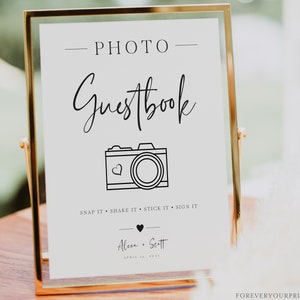 Photo Guest Book Sign, Wedding Photo Guestbook Sign, Minimalist Wedding Signage, Table Decor, Photo Booth, Modern, Editable Template