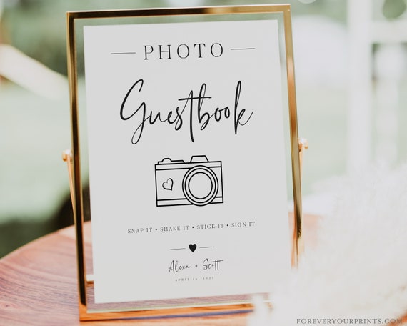Photo Guest Book Sign, Wedding Photo Guestbook Sign, Minimalist Wedding Signage, Table Decor, Photo Booth, Modern, Editable Template Il_570xn