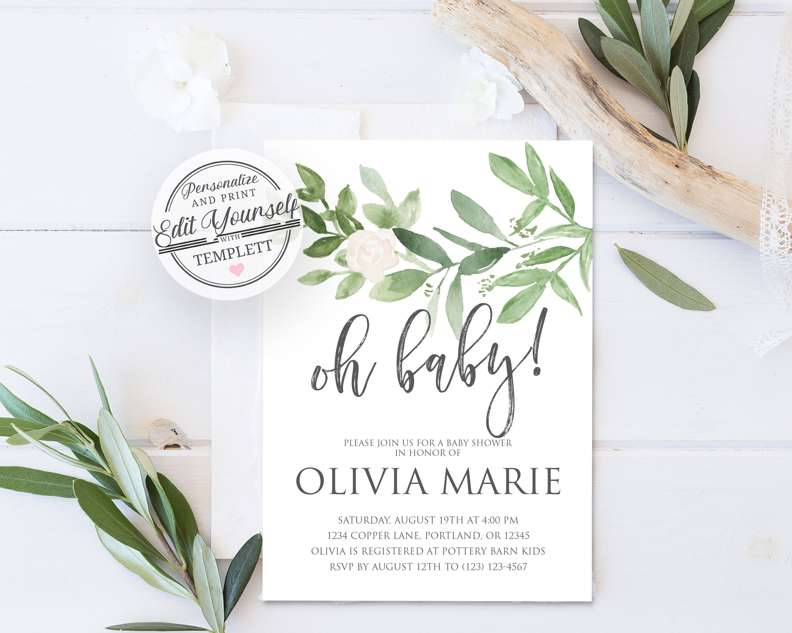 Oh Baby Shower Invitation Template Editable Instant Download Etsy