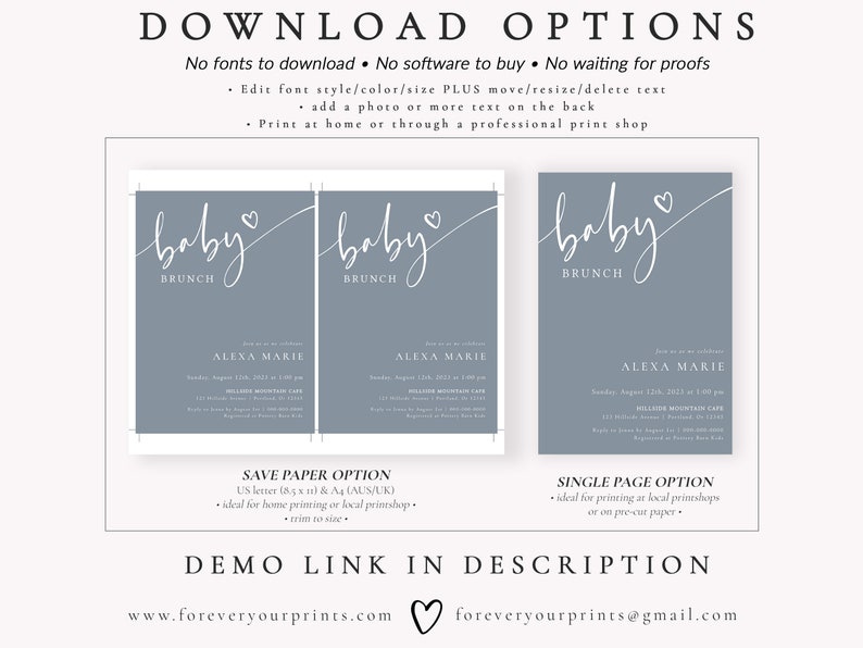 Baby Brunch Invitation Template, Printable Minimalist Baby Shower Invite, Editable Baby Boy Shower Evite, Digital Download image 5