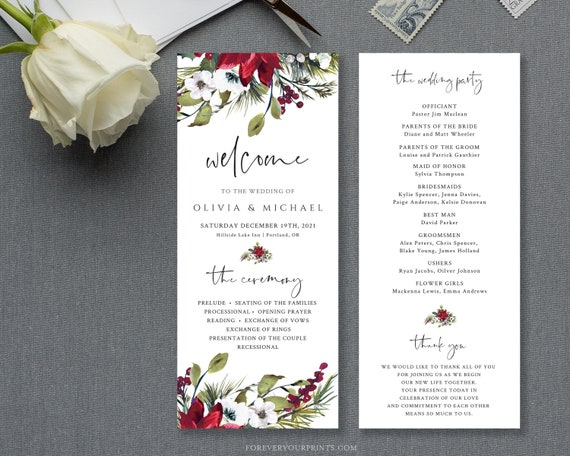 Wedding Program Template Winter Wedding Digital Download By