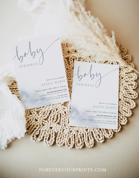 Baby Sprinkle Invitation Boy, Baby Sprinkle Invite Template, Minimalist Baby Evite, Dusty Blue, Edit Yourself, Instant Download Il_570xn