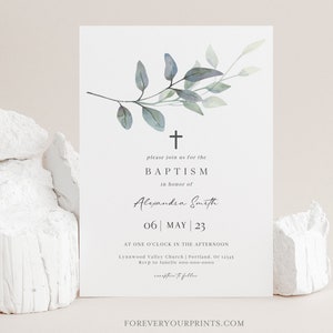 Baptism Invitation Template, Christening Invites, Minimalist Baptism, TRY BEFORE You BUY, Editable Instant Download image 9