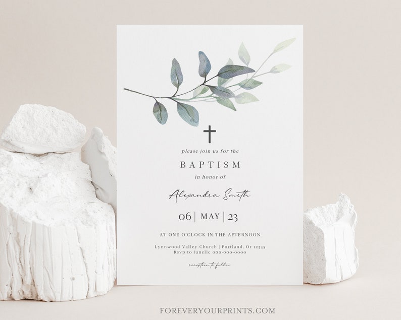 Baptism Invitation Template, Christening Invites, Minimalist Baptism, TRY BEFORE You BUY, Editable Instant Download image 9