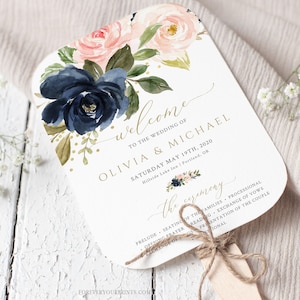 Wedding Program Fan Template, Navy Wedding, 100% Editable Instant Download, TRY BEFORE You BUY