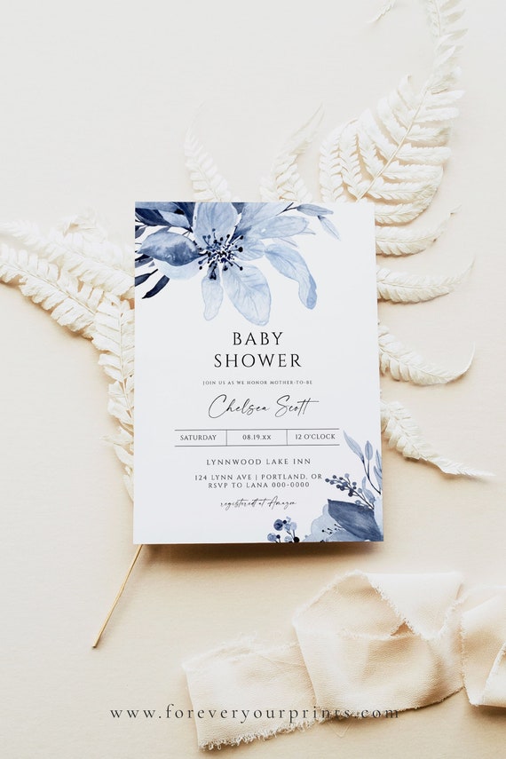 Baby Shower Invitation Boy, Classic Baby Shower Invites, Floral, Baby Boy, 100% Editable Text, Printable, Any Occasion, Corjl Il_570xn