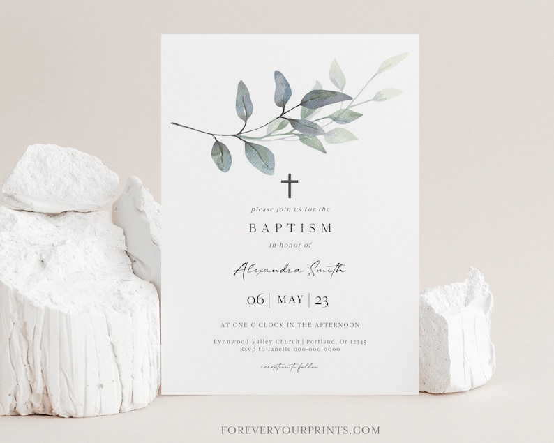 Baptism Invitation Template, Christening Invites, Minimalist Baptism, TRY BEFORE You BUY, Editable Instant Download image 1