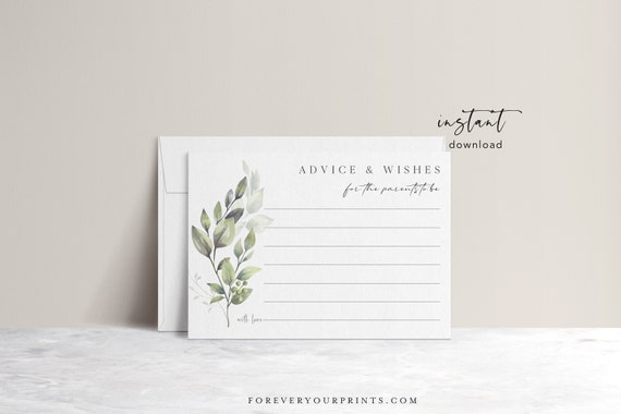 Baby Shower Advice Cards, Baby Shower Game, Greenery, Editable and Printable, Digital Download Il_570xn