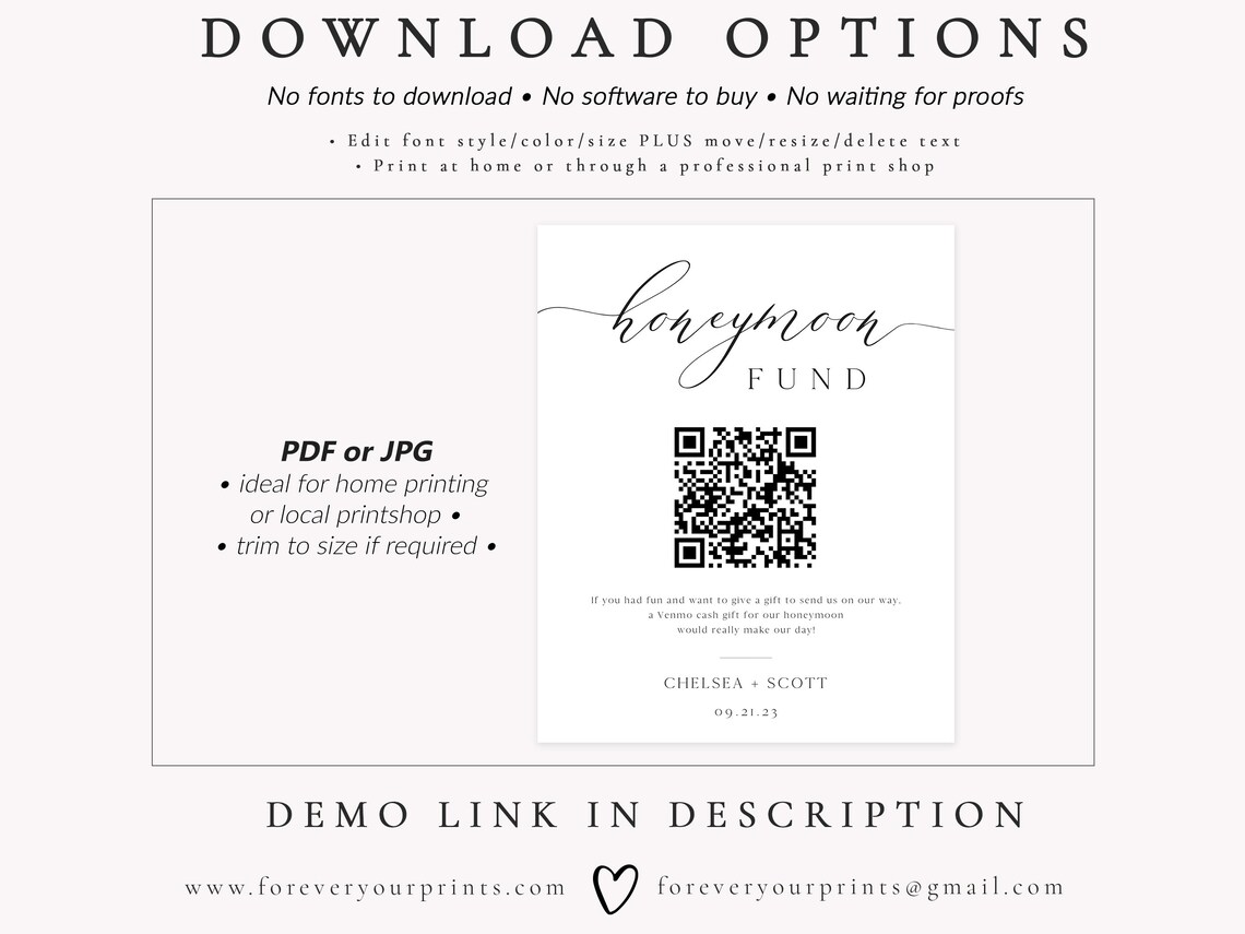 Honeymoon Fund Sign Printable Venmo Honeymoon Wish Wedding Etsy