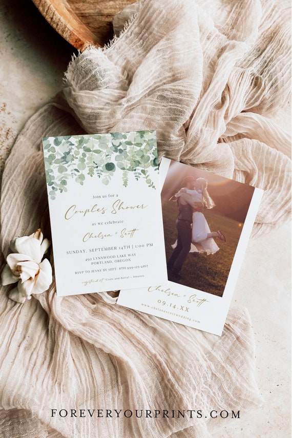 Printable Couples Shower Invitation, Greenery Couples Shower Invites