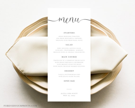 Wedding Menu Template, Wedding Table Decor, Dinner Menu, Minimalist, 100% Editable Template, Digital Download Il_570xn