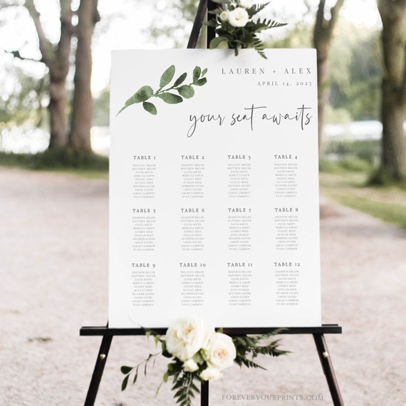 Seating Chart Poster Instant Download Seating Chart Greenery Printable Seating Chart Template