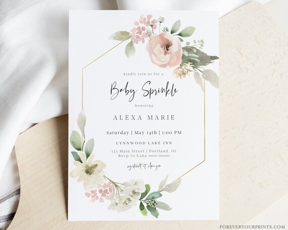 Baby Sprinkle Invitation Girl, Baby Sprinkle Invite Template, Modern, Floral, Edit Yourself, Instant Download Il_570xn
