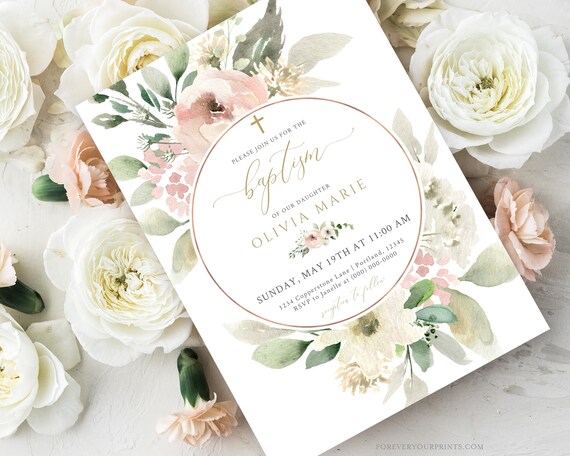 Floral Baptism Invitation Girl, Editable Baptism Invite Girl, TRY BEFORE You BUY Il_570xn