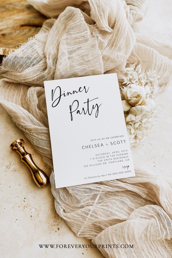 Classic Dinner Party Invitation, Rehearsal Dinner Invite, Let's Eat, Birthday Dinner Evite