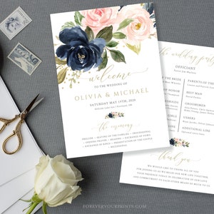 Wedding Program Fan Template, Navy Wedding, 100% Editable Instant Download, TRY BEFORE You BUY image 6