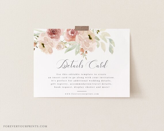 Details Card Template, Editable Registry Card, Minimalist Wedding Invitation Insert, Baby Shower Insert, Editable Details, Instant Download Il_570xn