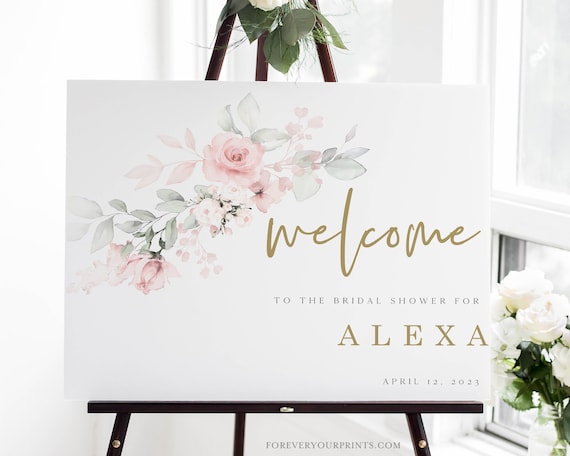 Bridal Shower Welcome Sign Template, Blush Pink, Printable Floral Bridal Shower Sign, Editable, Corjl Instant Download Il_570xn
