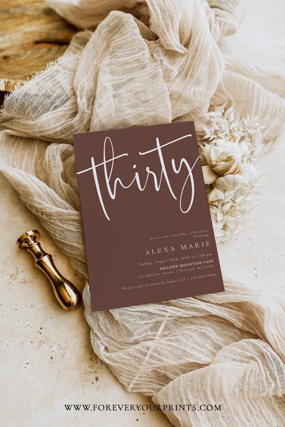 30th Birthday Invitation Template, Minimalist Birthday Invites, Modern, Bohemian Party Invite, 100% Editable Text, Instant Download Il_570xn