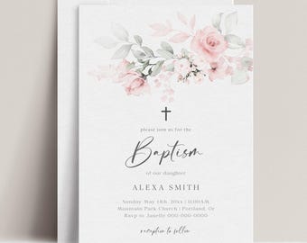 Baptism Invitation Template | Editable Christening Invite | Printable Baby Baptism Card | Instant Download Religious Ceremony Invitation