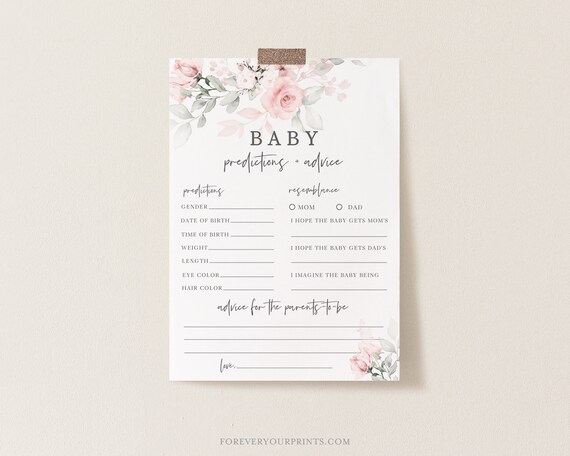 Baby Predictions and Advice Card, Baby Shower Games, Baby Girl, Diy, Printable, 100% Editable Text, INSTANT DOWNLOAD Il_570xn