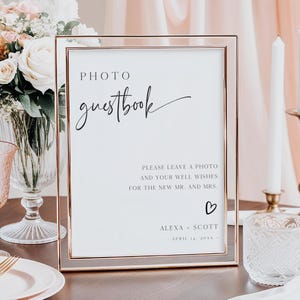 Photo Guestbook Sign Printable | Editable Polaroid Guest Book Card | Minimalist Wedding Table Sign Template