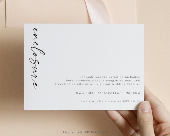 Minimalist Enclosure Card Printable, Modern Wedding Invite Insert, Information Card, Editable Invitation Insert Card Il_570xn