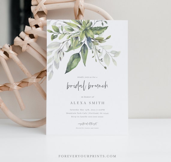 Bridal Brunch Invitation, Bridal Luncheon Invitation, Digital Download, Eucalyptus, DIY, Editable Text Il_570xn