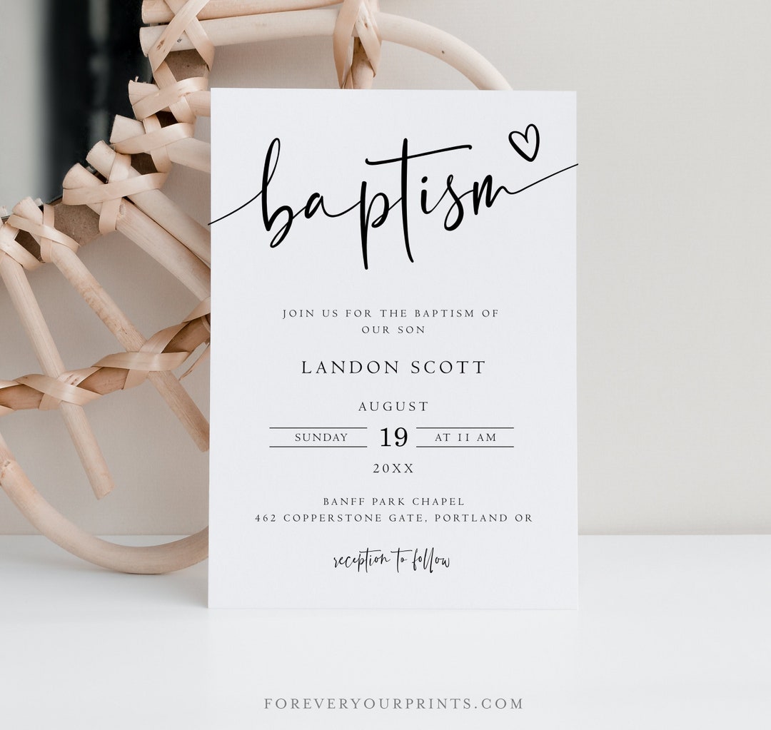 Minimalist Baptism Invitation Printable, Editable Baptism Evite