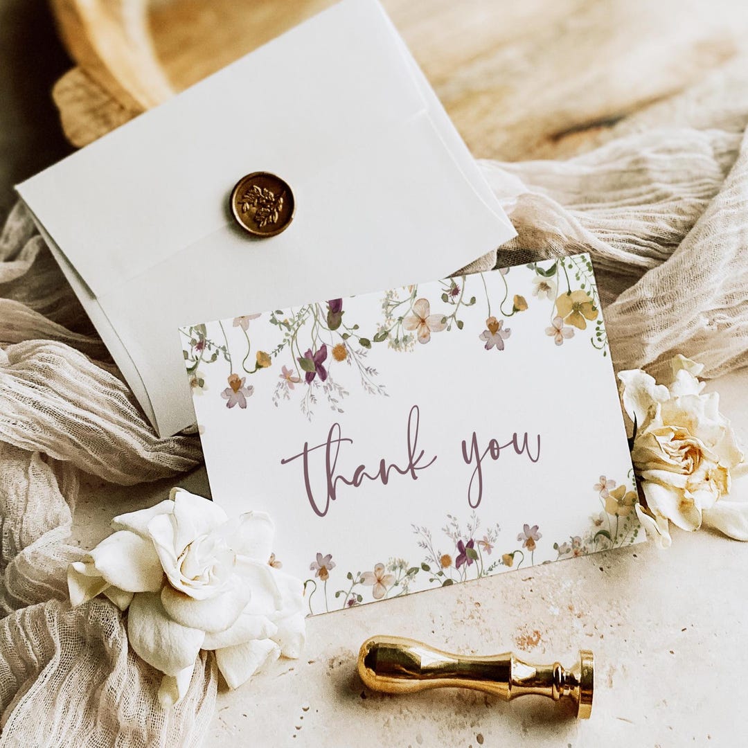 Thank You Note Card, Wildflowers Thank You Card Template, Iprintable ...