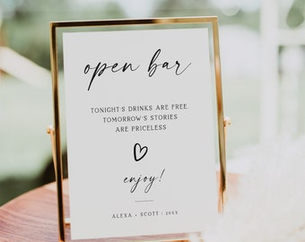 Wedding Open Bar Sign Template, Drinks On Us, Funny, Cocktail, Alcohol, Printable, 100% Editable Text