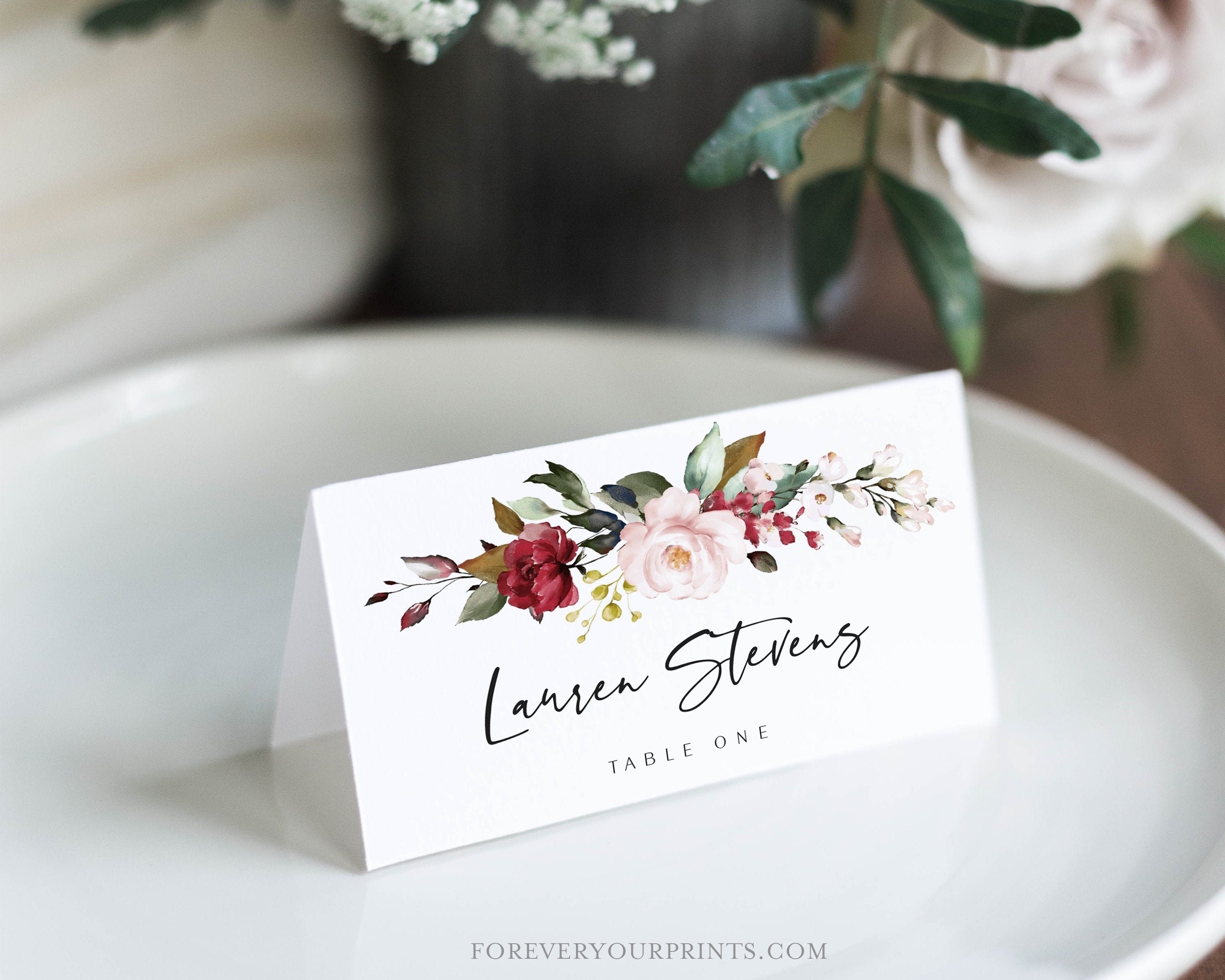 ANN Greenery Place Card Template Wedding Table Name Cards Garden Wedding Place Card Template Bridal Shower Baby Shower Escort Card DIY