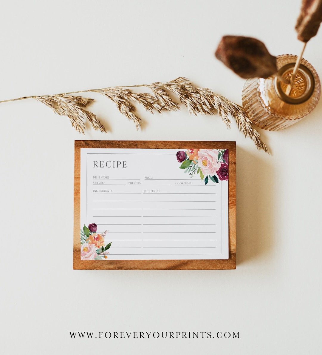 Printable Recipe Card Template, Bridal Shower Recipe Cards, Floral ...